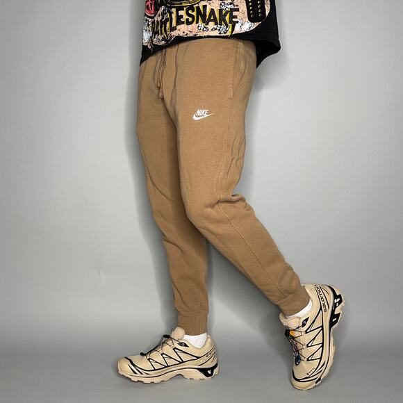 Nike Other - Vintage Y2K Nike Sweatpants Mens S Dark Tan White Swoosh Cotton Joggers